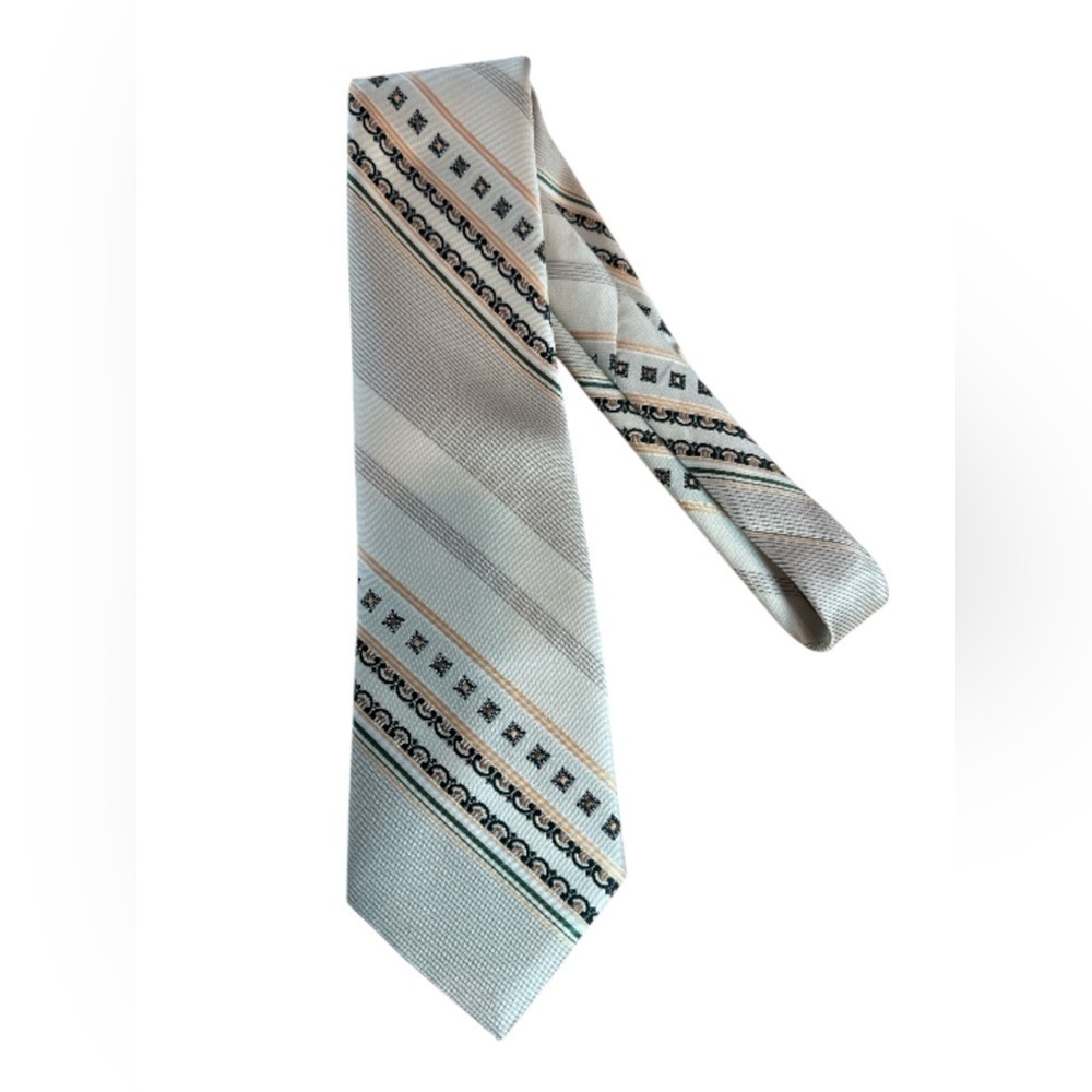 BOTANY 500 VINTAGE MENS WIDE TIE 1970S FASHION FUN GREEN YELLOW TAN 4 X 53"